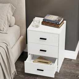 Bedside Table Wooden Nightstand 3 Drawer Storage Cabinet Modern Side Unit - thumbnail 3