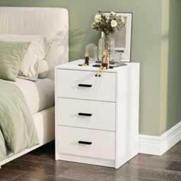 Bedside Table Wooden Nightstand 3 Drawer Storage Cabinet Modern Side Unit - thumbnail 1