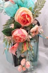 Coral Turquoise Floral Lantern Swag Beach Wedding Centerpiece