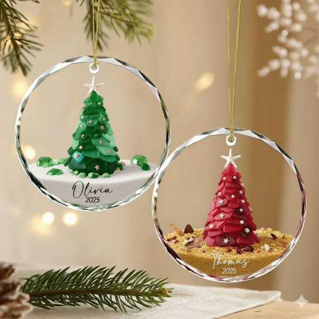 Personalized Seaglass Christmas Tree Ornament, Ceramic Family Gift, Glass Ocean Holiday Keepsake - image 1