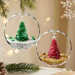 Personalized Seaglass Christmas Tree Ornament, Ceramic Family Gift, Glass Ocean Holiday Keepsake - thumbnail 1