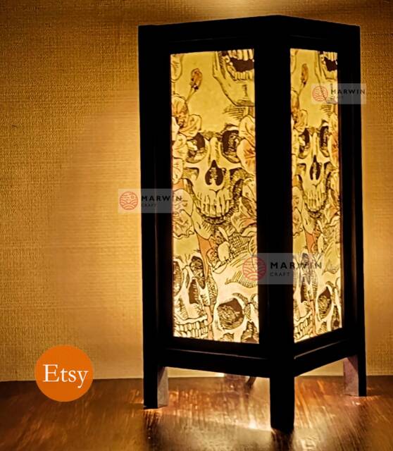 Asian Oriental Sugar Skull Lamp Punk Rock Bedside Table Paper Japanese Light Shades Bedroom Dorm Decor Living Room Home - image 1