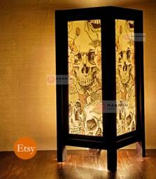 Asian Oriental Sugar Skull Lamp Punk Rock Bedside Table Paper Japanese Light Shades Bedroom Dorm Decor Living Room Home - thumbnail 1