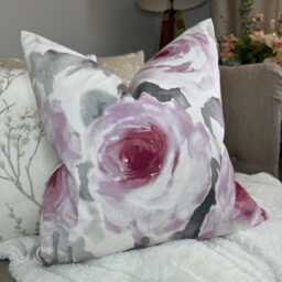 Decorative Pink Floral Cushion Cover, Pink - Grey Floral Pillow Cover, Watercolour Floral Throw Designer Fabric Velour - thumbnail 1