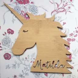 Personalised Wooden Bamboo Door-Wall Hanging Unicorn Design-Wall Art-Wooden Sign-Custom Name-Kids Gift-Baby Gift-Lasercut-Plaque-Sleepy