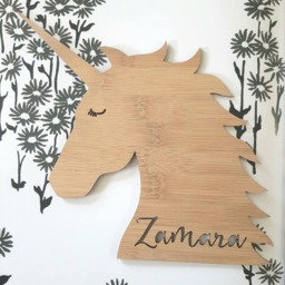 Personalised Wooden Bamboo Door-Wall Hanging Unicorn Design-Wall Art-Wooden Sign-Custom Name-Kids Gift-Baby Gift-Lasercut-Plaque-Sleepy - thumbnail 3