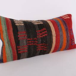 Kilim Lumbar Pillow Cover Turkish Woven Cushion, Bohemian Decor - 12x24 - thumbnail 3