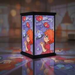 Ponyo Stained Glass Lamp, Studio Ghibli Night Light, Anime Decor Lantern, Unique Tabletop Art Gift, Fan Home - thumbnail 3