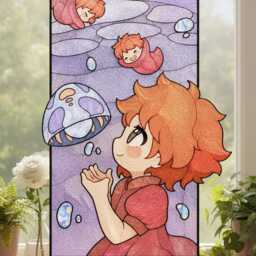 Ponyo Stained Glass Lamp, Studio Ghibli Night Light, Anime Decor Lantern, Unique Tabletop Art Gift, Fan Home - thumbnail 4