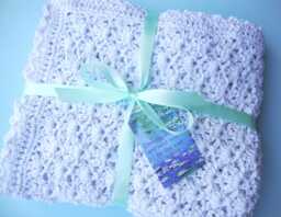 Organic Cotton Crochet Baby Blanket White Water Lily Design - thumbnail 1