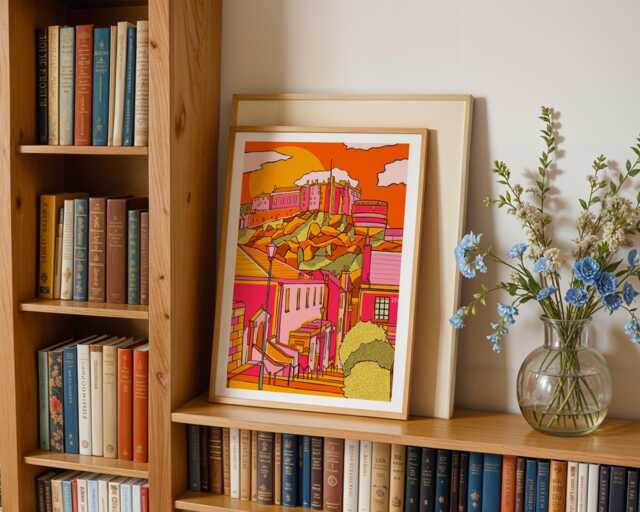 Edinburgh Castle Art Print, Landmark Illustration, Bright Home Decor, Scottish Souvenir, Modern Cityscape - image 1