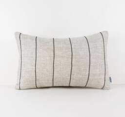 Lumbar Pillow Cover Neutral Linen With Black Stripes, Minimalist Cushion & Handmade Body Case 12x20 - thumbnail 1
