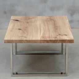 Live Edge Coffee Table Made Of Oak Wood, Small With Polished Steel Legs, Industrial Table, Rustical Table - thumbnail 2