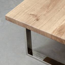 Live Edge Coffee Table Made Of Oak Wood, Small With Polished Steel Legs, Industrial Table, Rustical Table - thumbnail 4