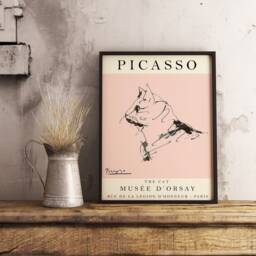 Picasso Exhibition Poster, The Cat, Vintage Art, Art Print, Minimalist Line Drawing, Bedroom Ideal Gift - thumbnail 2
