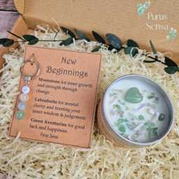 Candle & Keyring For New Beginnings Chapter Gift Set. New Job School Fresh Start Next Chapter. Crystal Intention Soy - thumbnail 2