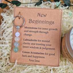 Candle & Keyring For New Beginnings Chapter Gift Set. New Job School Fresh Start Next Chapter. Crystal Intention Soy - thumbnail 3