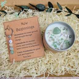 Candle & Keyring For New Beginnings Chapter Gift Set. New Job School Fresh Start Next Chapter. Crystal Intention Soy - thumbnail 1