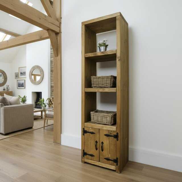 Rustic Pine Bookcase With Cupboard, Handmade Farmhouse Display Shelves - image 1