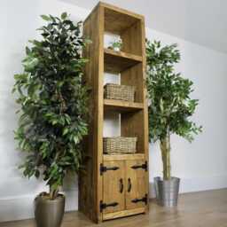 Rustic Pine Bookcase With Cupboard, Handmade Farmhouse Display Shelves - thumbnail 3