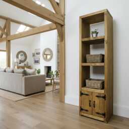 Rustic Pine Bookcase With Cupboard, Handmade Farmhouse Display Shelves - thumbnail 2
