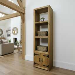 Rustic Pine Bookcase With Cupboard, Handmade Farmhouse Display Shelves