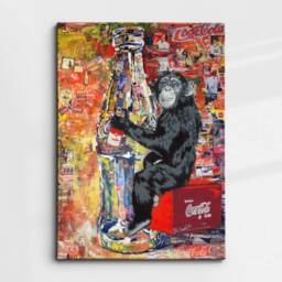 Monkey Sat With Cola Bottle Banksy Modern Abstract Painting Wall Art, Framed Canvas Poster Print, Home Kitchen Office Room Decor, Gifts - thumbnail 3