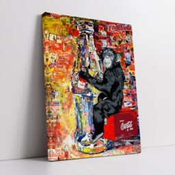 Monkey Sat With Cola Bottle Banksy Modern Abstract Painting Wall Art, Framed Canvas Poster Print, Home Kitchen Office Room Decor, Gifts - thumbnail 2