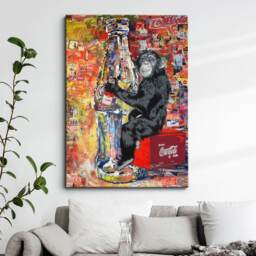 Monkey Sat With Cola Bottle Banksy Modern Abstract Painting Wall Art, Framed Canvas Poster Print, Home Kitchen Office Room Decor, Gifts - thumbnail 1
