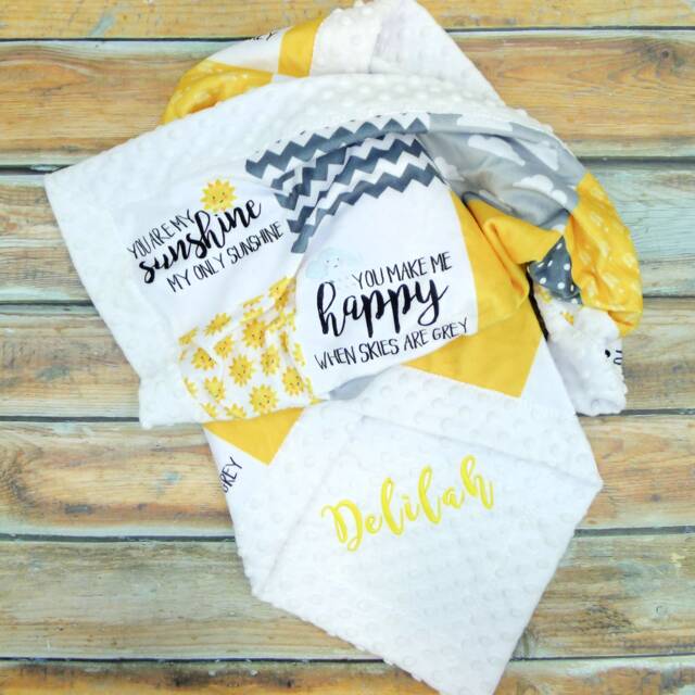 You Are My Sunshine Minky Blanket - Crib Yellow Baby Personalized - image 1