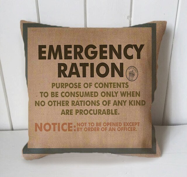 Emergency Ration Propaganda World War - Cushion Fabric Panel Or Case Or With Filling Rustic Natural Jute Burlap Hessian