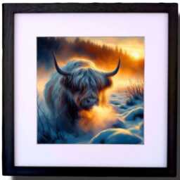 Highland Cow Wall Art Print Scottish Winter Scene, Framed - thumbnail 2