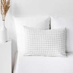 Charcoal Grid Linen Pillowcase - Soft Stonewashed Flax Sham Custom Windowpane Pillow Cover Modern Neutral Bedding Accent in Pure - thumbnail 1