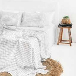 Charcoal Grid Linen Pillowcase - Soft Stonewashed Flax Sham Custom Windowpane Pillow Cover Modern Neutral Bedding Accent in Pure - thumbnail 3
