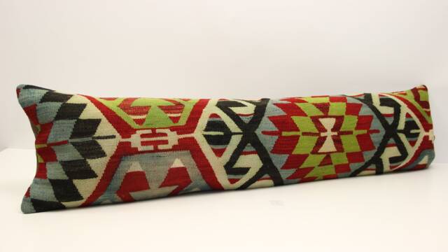 Handmade King Size Kilim Pillow Cover, Unique Lumbar Bedding - 12x48 Inch - image 1