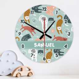 Kitty Cat Wall Clock Personalised Glass Wooden 20cm 30cm - Kids Baby Boys Girls Childrens Bedroom Nursery Office Decor Lovers Gift - thumbnail 4