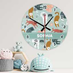 Kitty Cat Wall Clock Personalised Glass Wooden 20cm 30cm - Kids Baby Boys Girls Childrens Bedroom Nursery Office Decor Lovers Gift - thumbnail 3