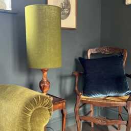 Olive Green Linen Drum Extra Tall Cylindrical Lampshade, With A White Lining - thumbnail 2