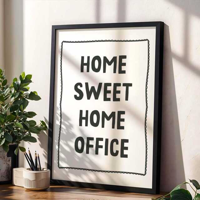 Home Sweet Office Print, Funny Quote Wall Art, White & Black Decor - image 1