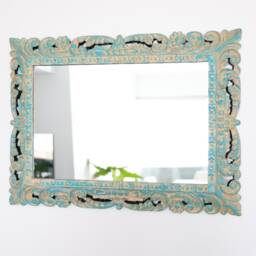 Peruvian Turquoise Purple Wash Mirror 78 cm Handmade Wall Decor - Carved Wood Round Artistic Statement For Living Room Bathroom