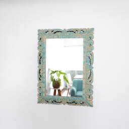 Peruvian Turquoise Purple Wash Mirror 78 cm Handmade Wall Decor - Carved Wood Round Artistic Statement For Living Room Bathroom - thumbnail 2