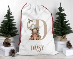 Christmas Sack, Santa Xmas Decoration, Personalised Reindeer, Bag, Custom Childs Sack