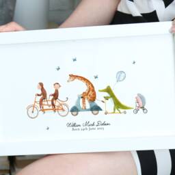 Personalised Safari Animals Print, Including Birth Details, New Baby Gift, Featuring Elephants, Giraffes & Lions, Stars Moon - thumbnail 2