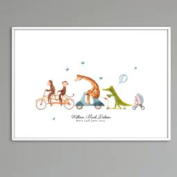 Personalised Safari Animals Print, Including Birth Details, New Baby Gift, Featuring Elephants, Giraffes & Lions, Stars Moon - thumbnail 3