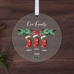 Personalised Family Names Stocking Christmas Bauble Traditional Tree Decoration, Keepsake Ornament Gift For Families - thumbnail 2