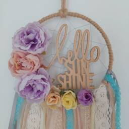 Flower Nursery Dreamcatcher Hello Sunshine Dream Catcher With Flowers Floral Decoration Baby Room Bedroom Colourful Wall Decor Girl - thumbnail 2