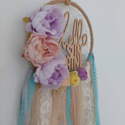 Flower Nursery Dreamcatcher Hello Sunshine Dream Catcher With Flowers Floral Decoration Baby Room Bedroom Colourful Wall Decor Girl - thumbnail 3