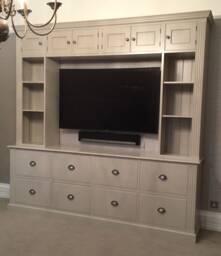 Tv/Entertainment Media Unit With Top Boxes, Open Shelving, 8 Drawers, Free Standing, Painted, Fluted Style