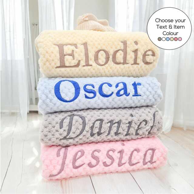 Embroidered Honeycomb Blanket - Personalised Pink Blue Beige Grey White Lemon - Baby Girl Boy Unisex Babyshower Newborn Coming Home Wrap - image 1