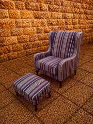 striped Wingback Armchair & Footstool Set, Classic Fireside Lounge Chair - thumbnail 1